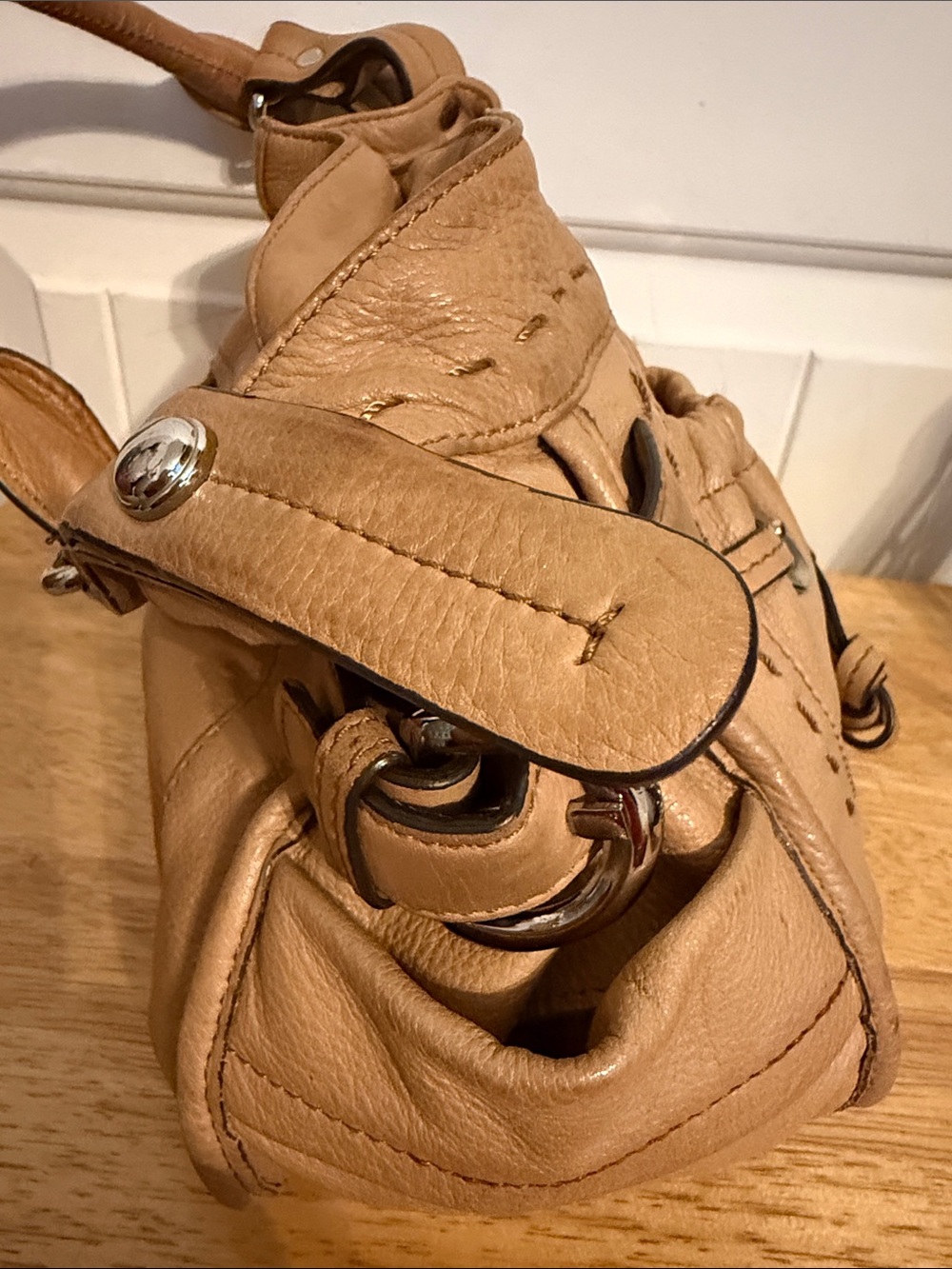 b. makowsky Tan Leather Shoulder Bag with Silver Hardware - Picture 5 of 13